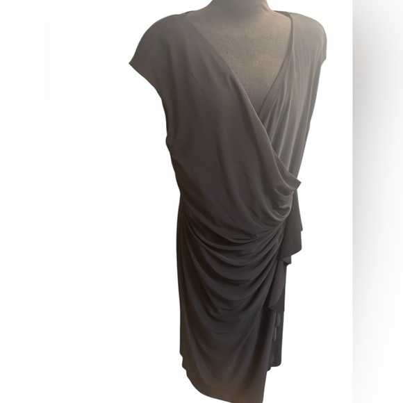 EVAN PICONE Black Label Women’s Size 12 Mock Wrap Black Jersey Dress Stretch EUC - Picture 9 of 12